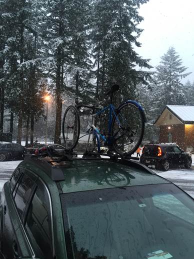 Rodriguez Custom bicycle on a snowy day